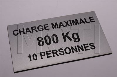 PLAQUE CHARGE CABINE (autocollante 60*100) 800Kg 10 Pers